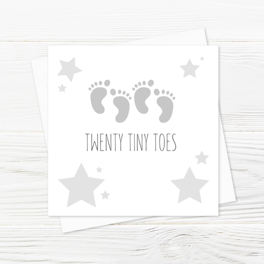New Baby Card | Twenty Tiny Toes | Twin Baby Card - Dinky Designs