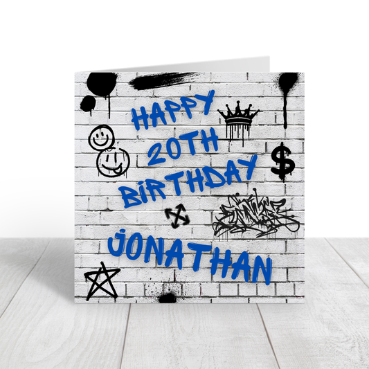 Birthday Card | Blue Graffiti Birthday Card | Personalised Card - Dinky Designs