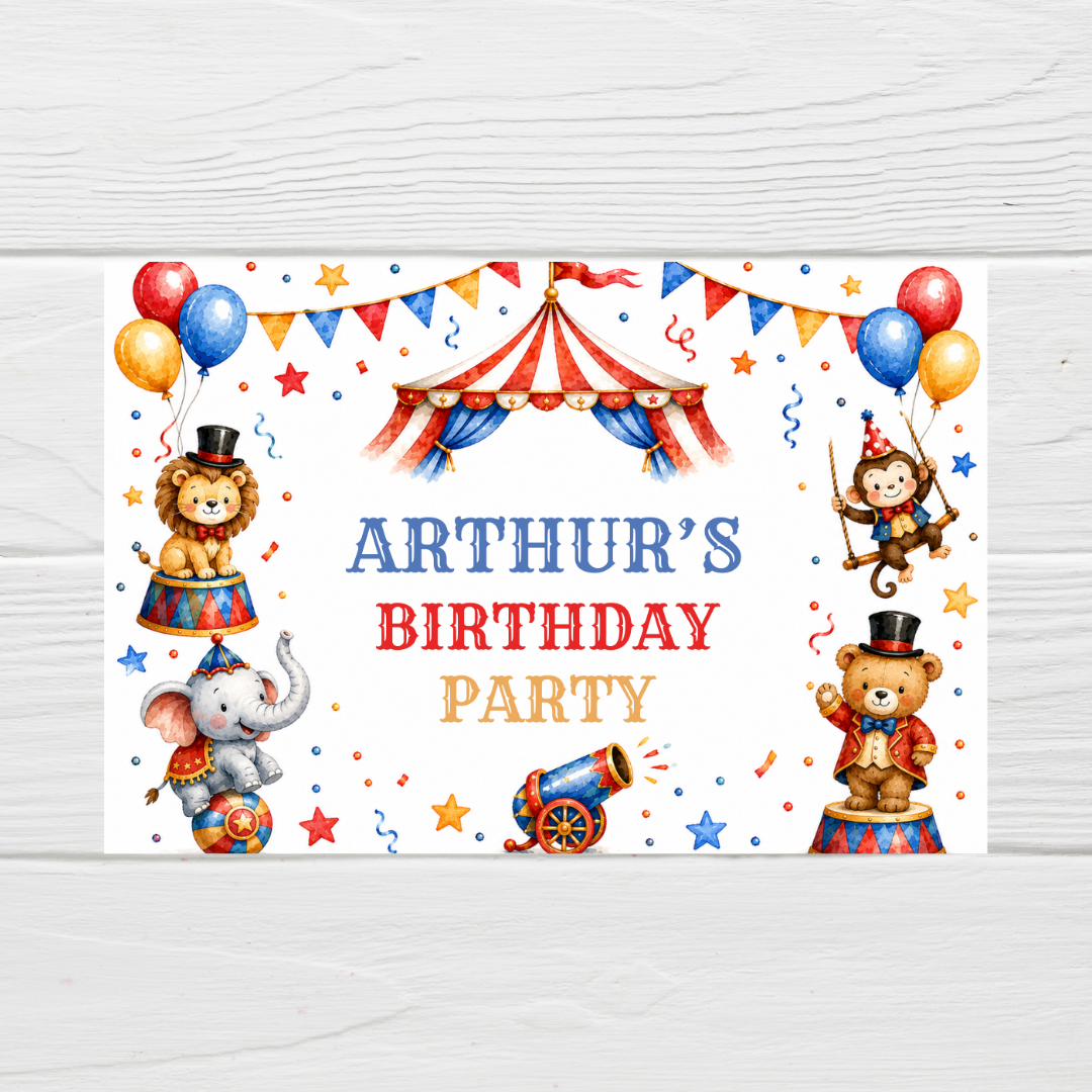 Rectangle Stickers | Circus Party Stickers | Party Bag Stickers - Dinky Designs