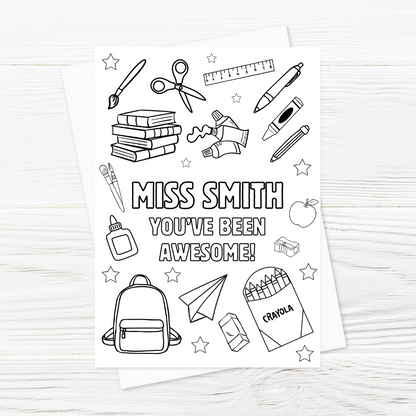 Colour In Teacher Card | Personalised Colouring Teacher Card | Cute Colouring Card