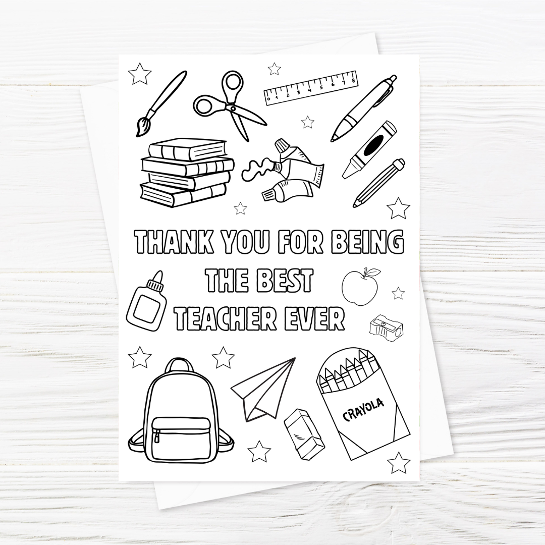 Colour In Teacher Card | Best Teacher Ever | Cute Colouring Card
