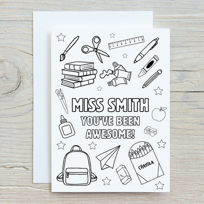 Colour In Teacher Card | Personalised Colouring Teacher Card | Cute Colouring Card