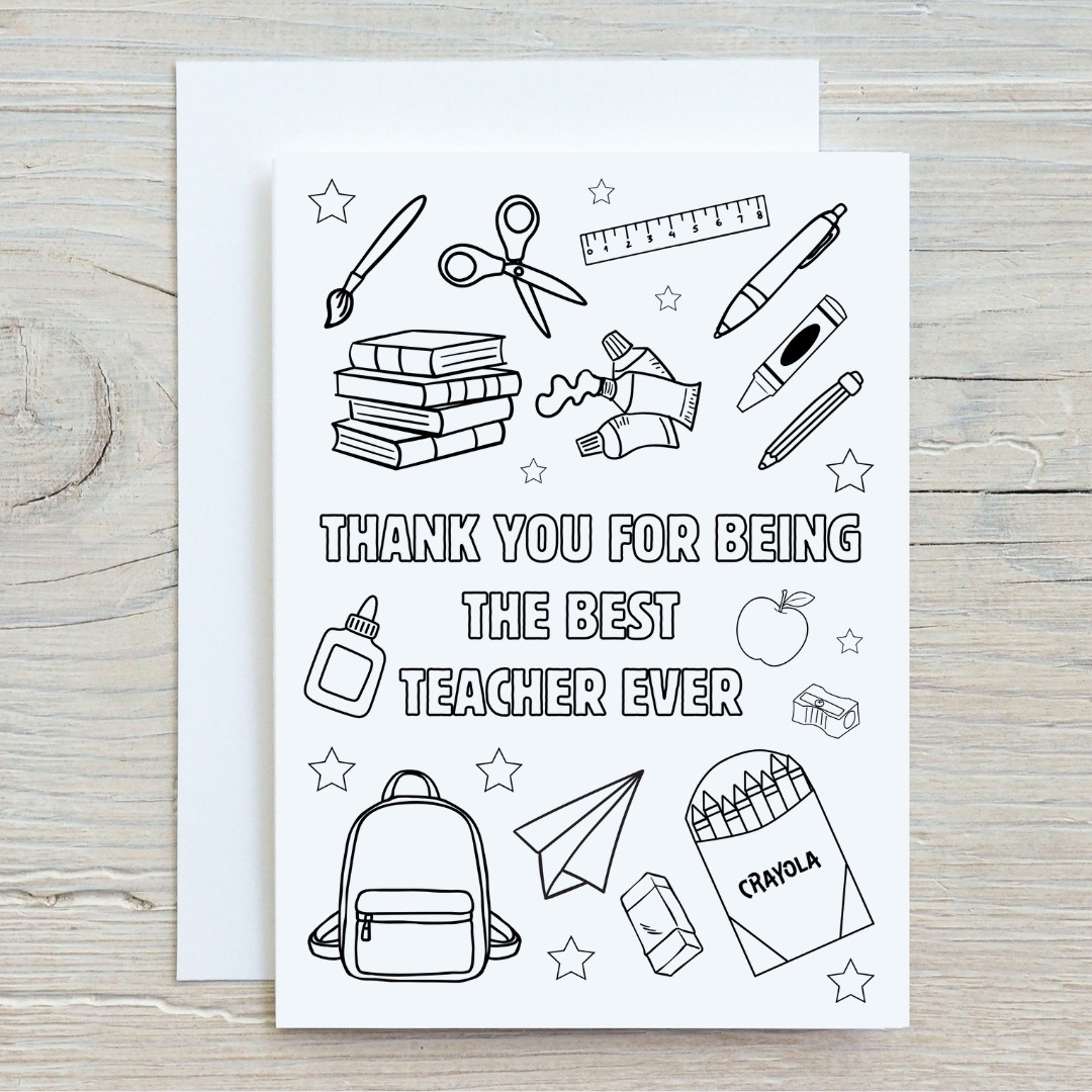 Colour In Teacher Card | Best Teacher Ever | Cute Colouring Card