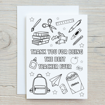 Colour In Teacher Card | Best Teacher Ever | Cute Colouring Card