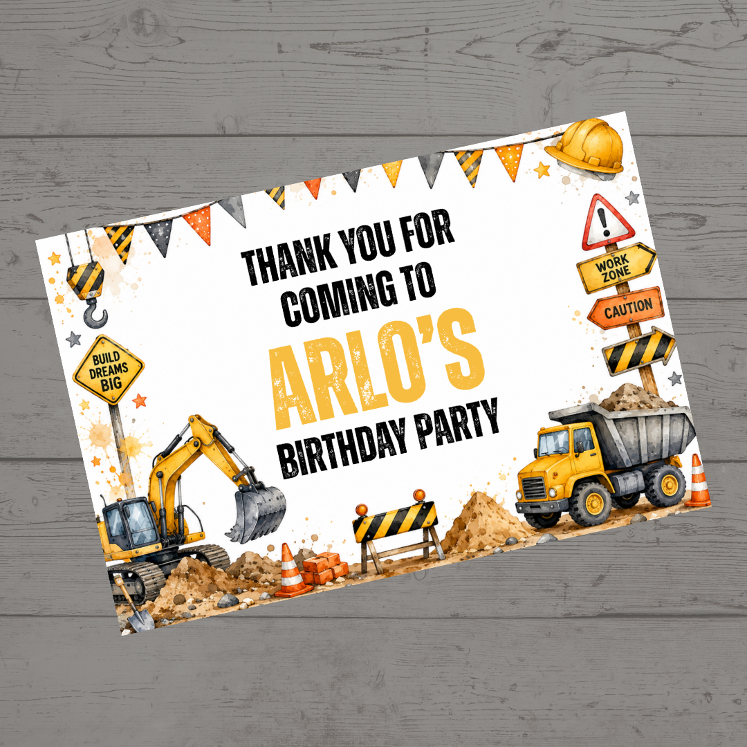 Rectangle Stickers | Construction Party Stickers | Party Bag Stickers - Dinky Designs