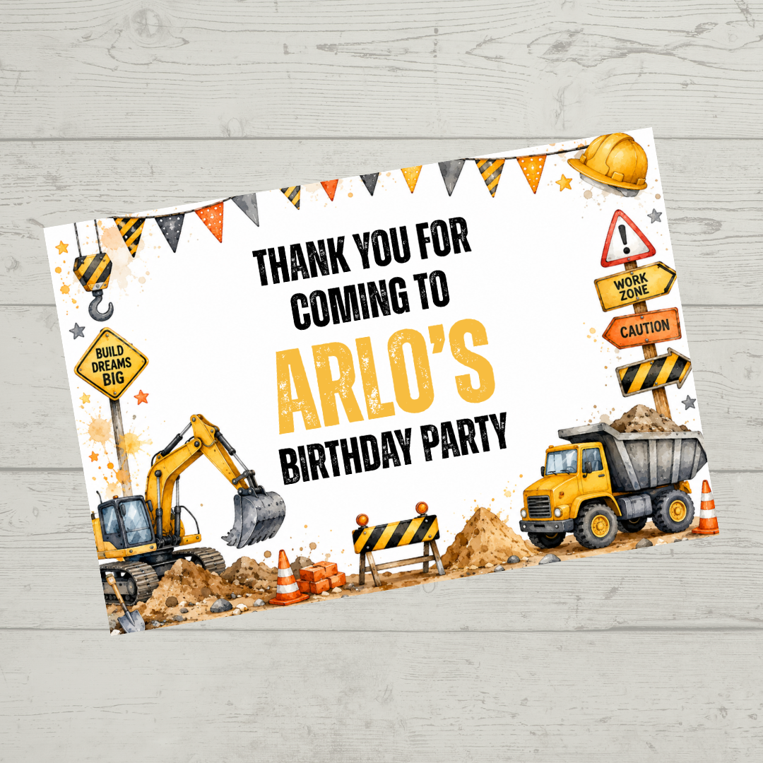 Rectangle Stickers | Construction Party Stickers | Party Bag Stickers - Dinky Designs