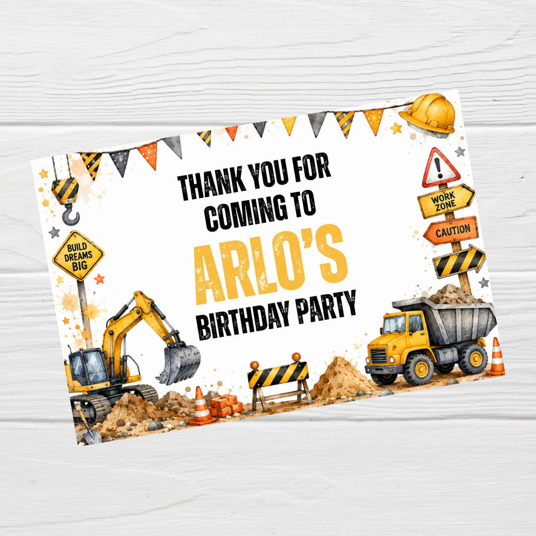 Rectangle Stickers | Construction Party Stickers | Party Bag Stickers - Dinky Designs