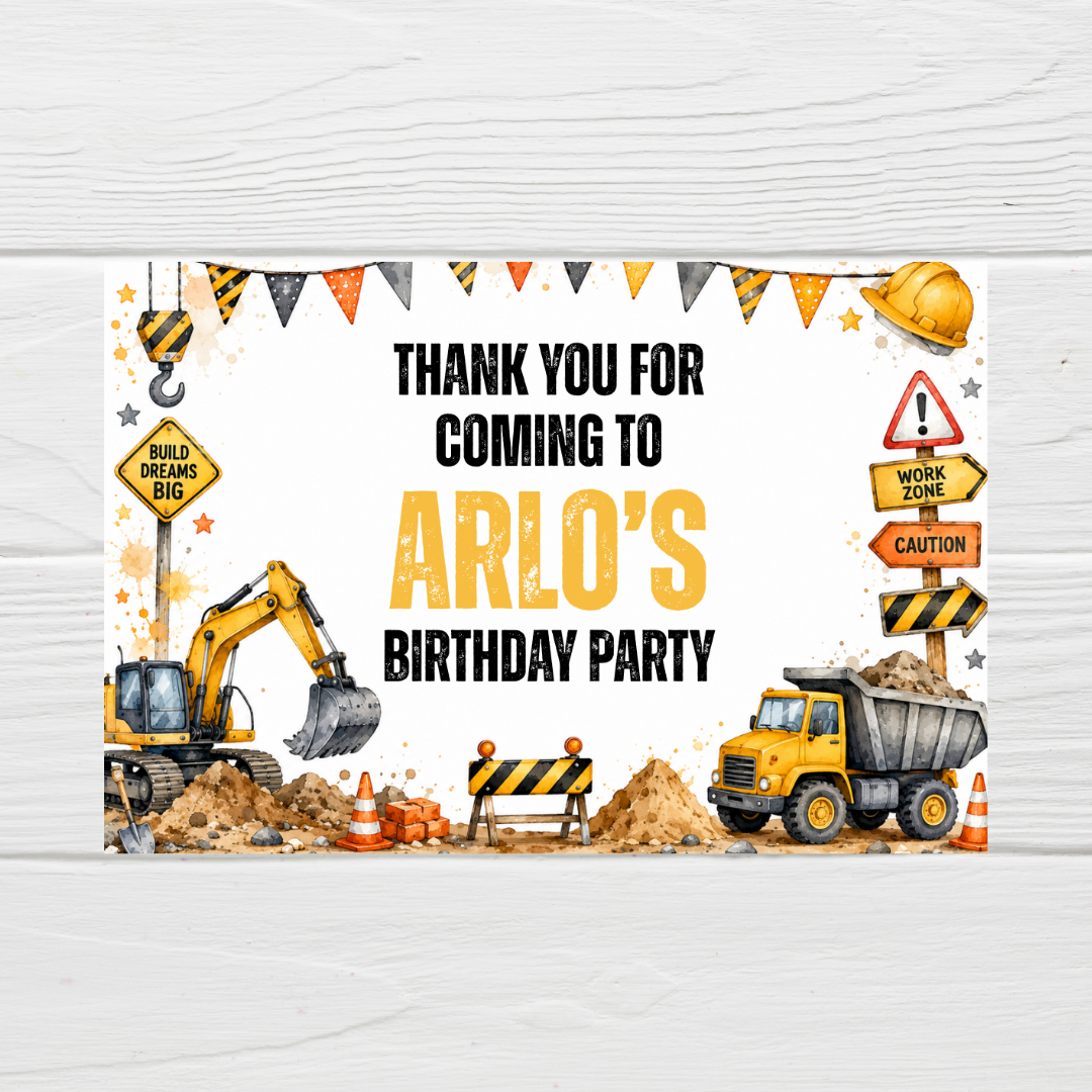 Rectangle Stickers | Construction Party Stickers | Party Bag Stickers - Dinky Designs