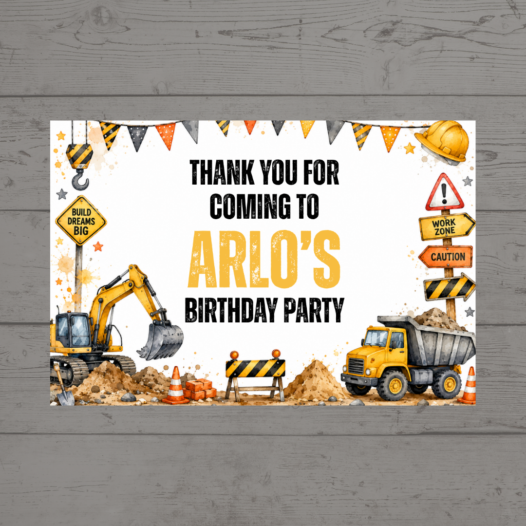 Rectangle Stickers | Construction Party Stickers | Party Bag Stickers - Dinky Designs