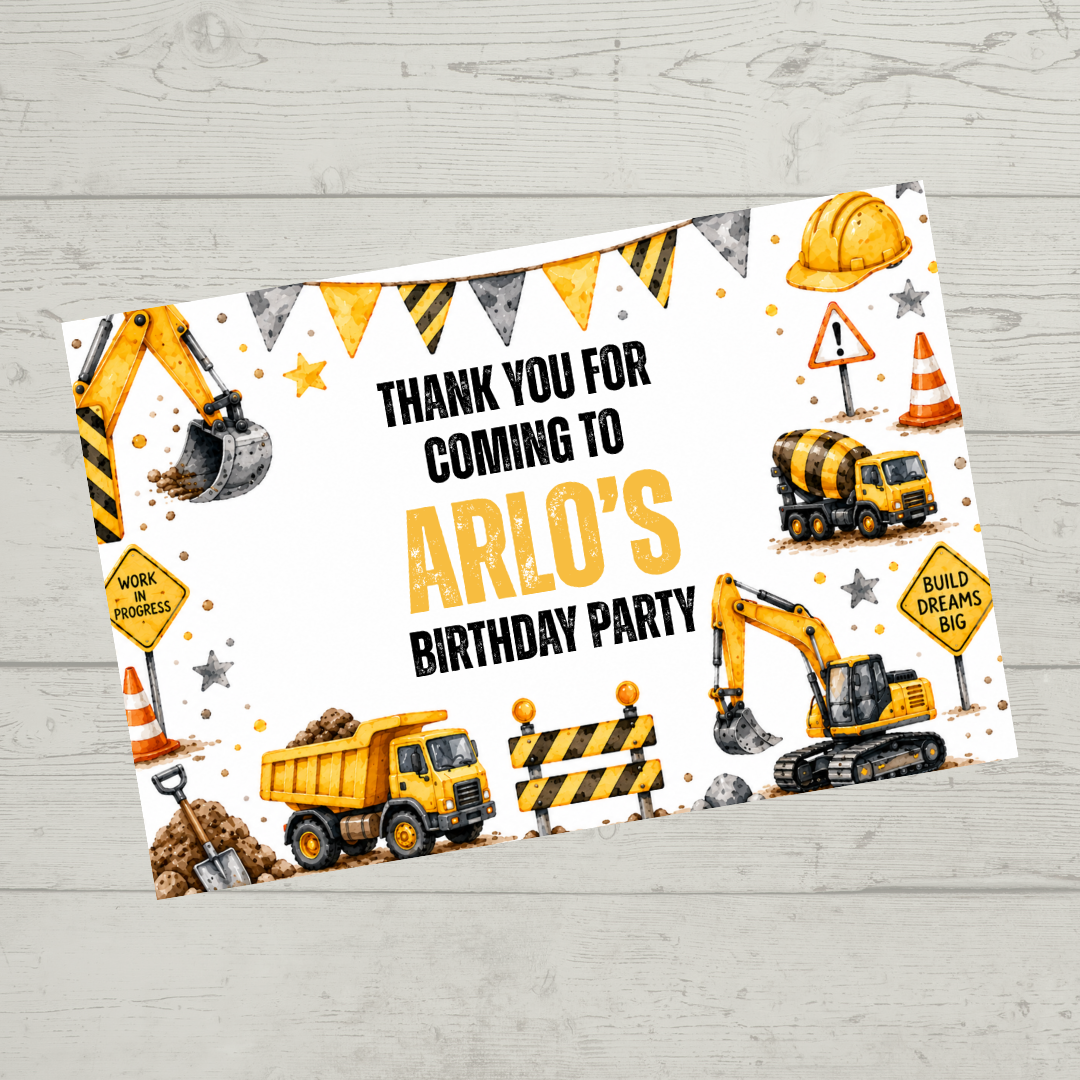Rectangle Stickers | Construction Party Stickers | Party Bag Stickers - Dinky Designs