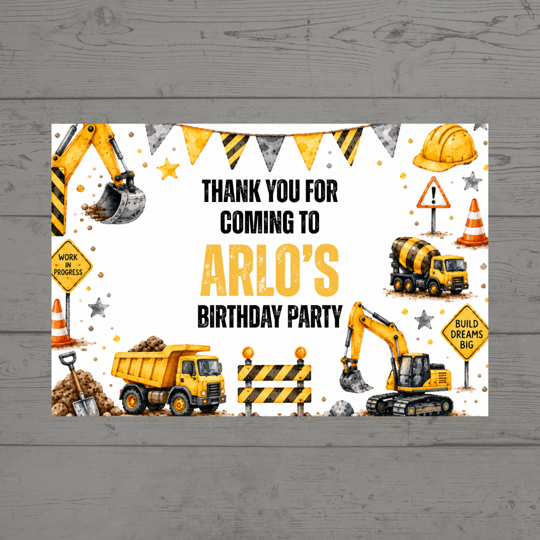 Rectangle Stickers | Construction Party Stickers | Party Bag Stickers - Dinky Designs