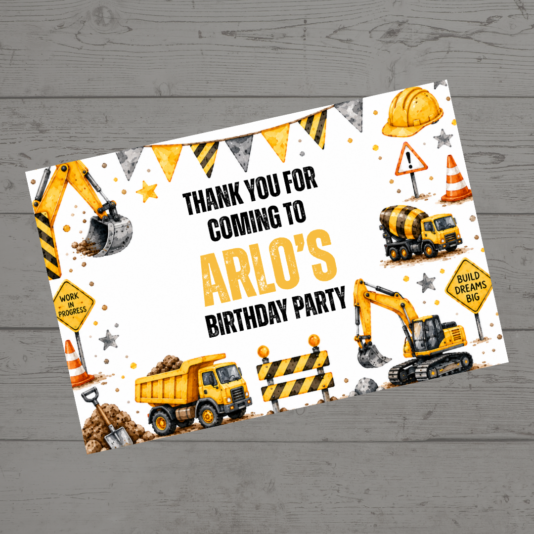Rectangle Stickers | Construction Party Stickers | Party Bag Stickers - Dinky Designs