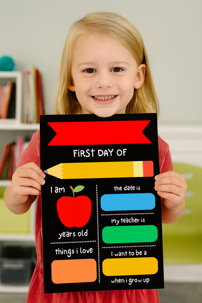 Children's Multi Coloured Print | First Day Of School Photo Prop | Laminated Keepsake