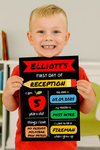 Children's Multi Coloured Print | First Day Of School Photo Prop | Laminated Keepsake