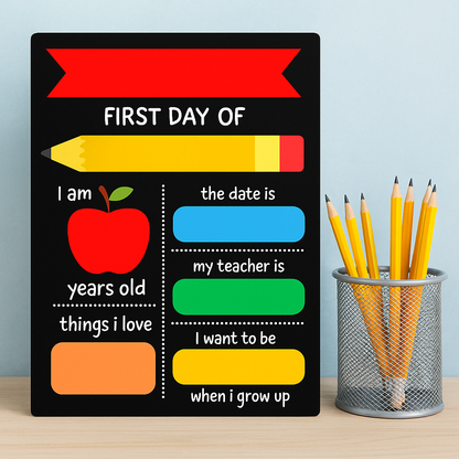 Children's Multi Coloured Print | First Day Of School Photo Prop | Laminated Keepsake