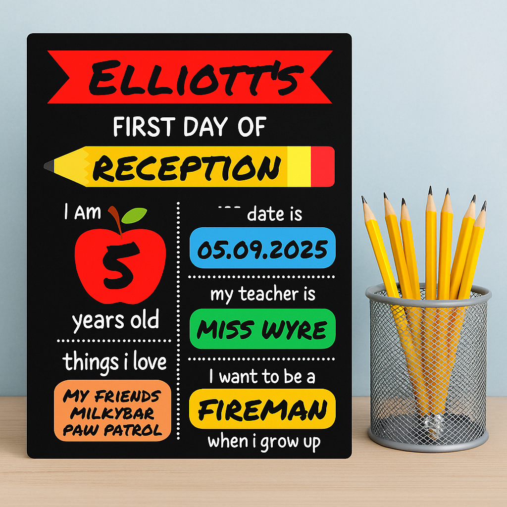 Children's Multi Coloured Print | First Day Of School Photo Prop | Laminated Keepsake