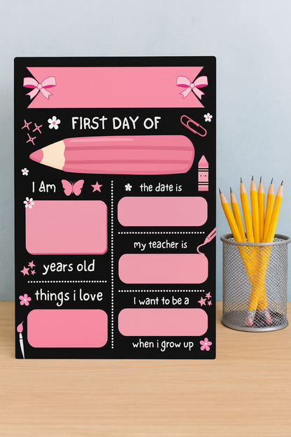 Children's Pink Print | First Day Of School Photo Prop | Laminated Keepsake
