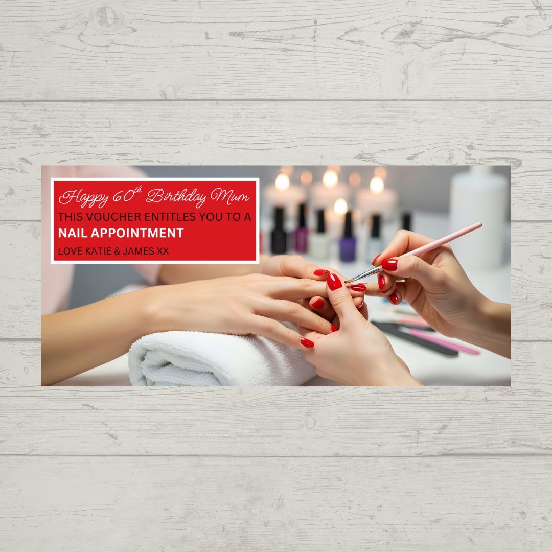 Surprise Ticket Print | Personalised Red Manicure Nail Appointment Ticket Voucher | Gift Idea
