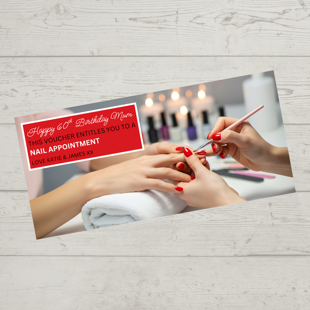 Surprise Ticket Print | Personalised Red Manicure Nail Appointment Ticket Voucher | Gift Idea