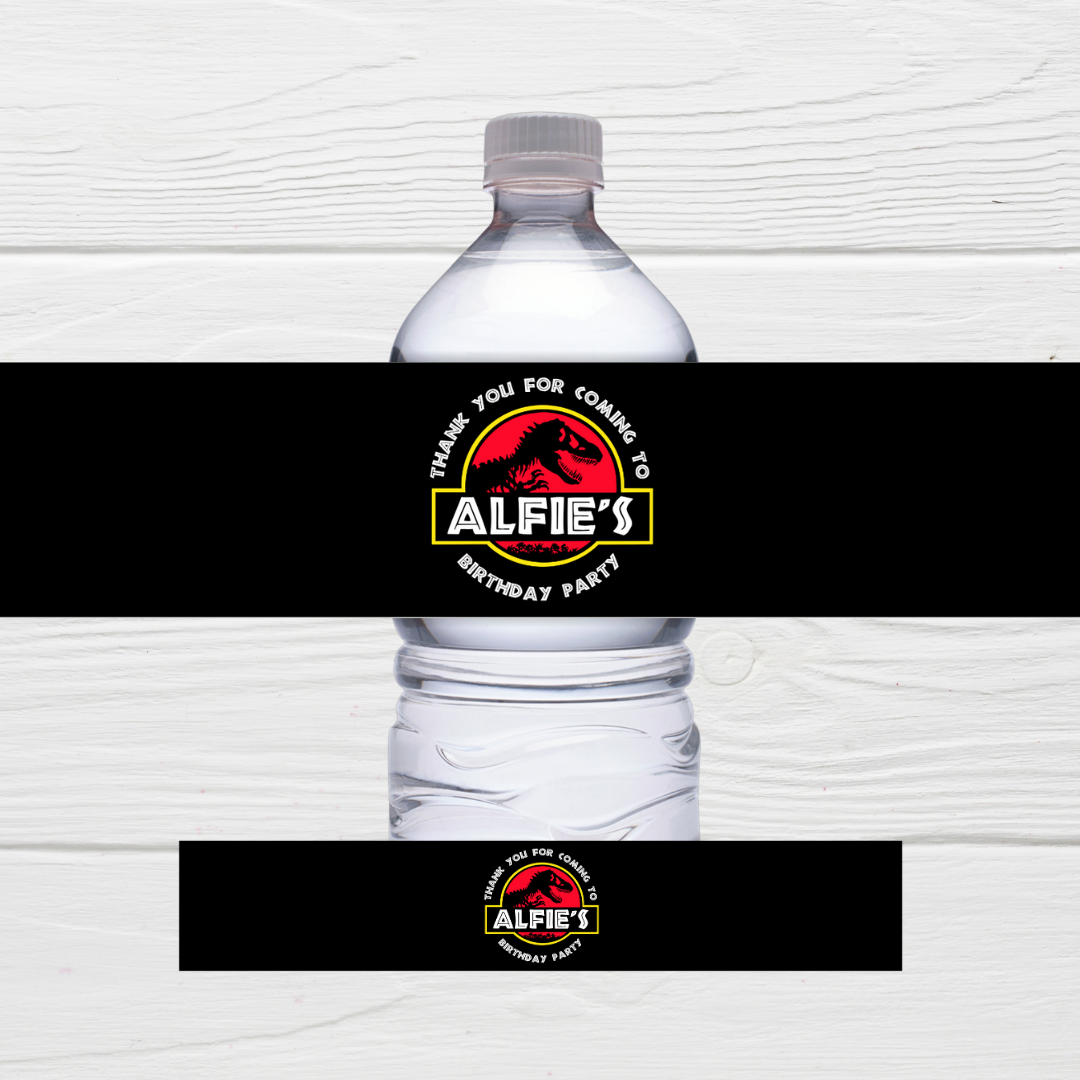 Juice Bottle Labels | Black Dinosaur Labels | Water Bottle Stickers | Dinosaur Party | Party Stickers
