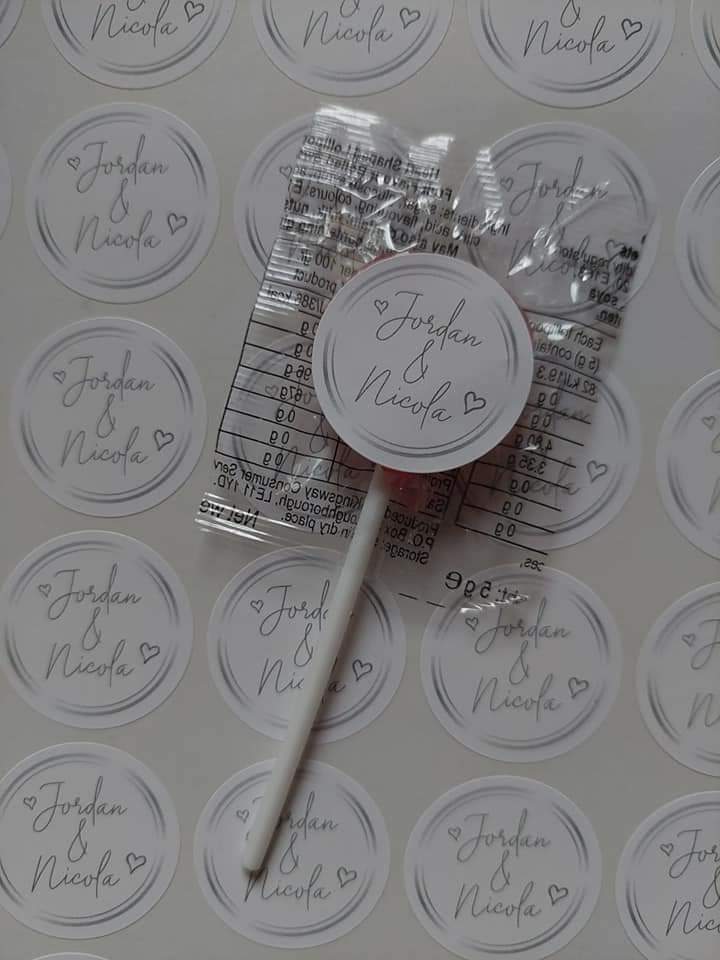 Wedding Stickers | Engagement Stickers | Personalised Couples Name Stickers | Silver & White