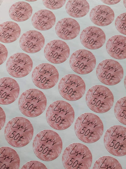 Blush Pink Birthday Stickers | Sticker Sheet 45mm Circles | Party Stickers | Circle Stickers | Sticker Sheet