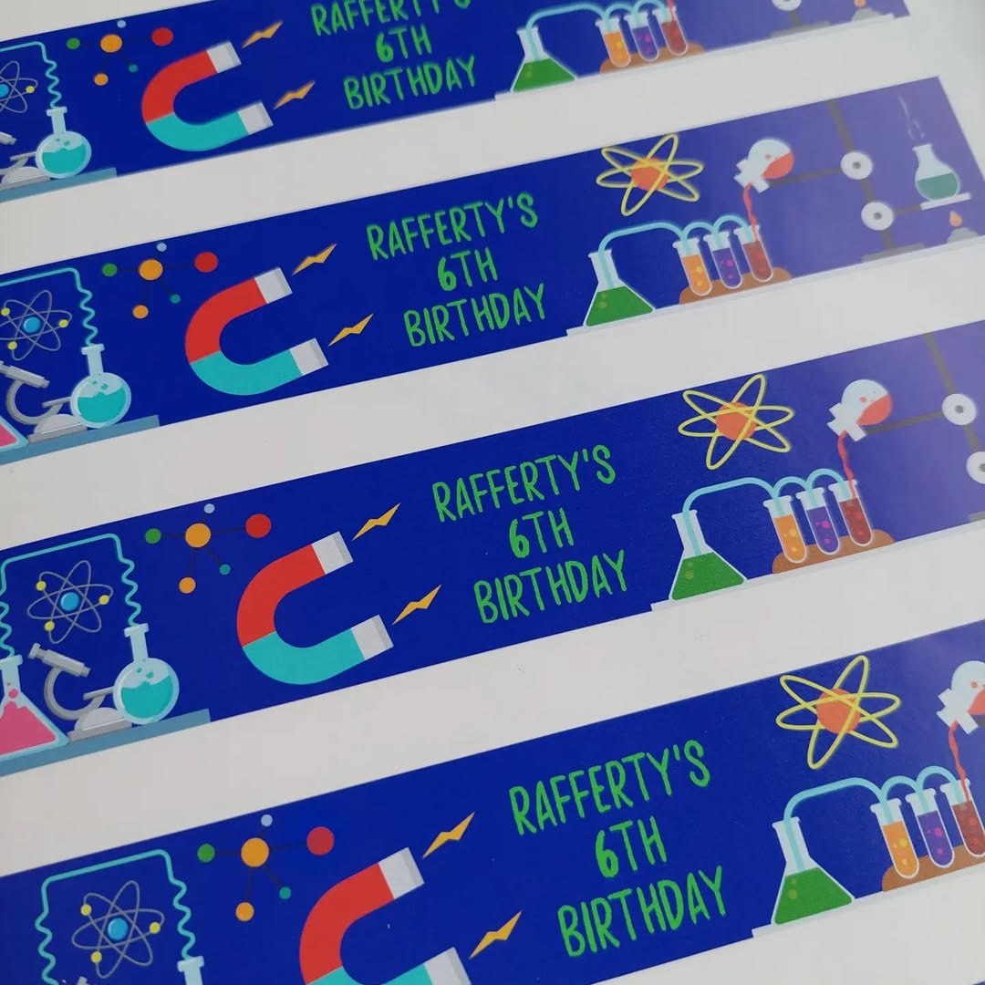 Juice Bottle Labels | Science Party Labels | Water Bottle Stickers | Science Party | Party Stickers - Dinky Designs