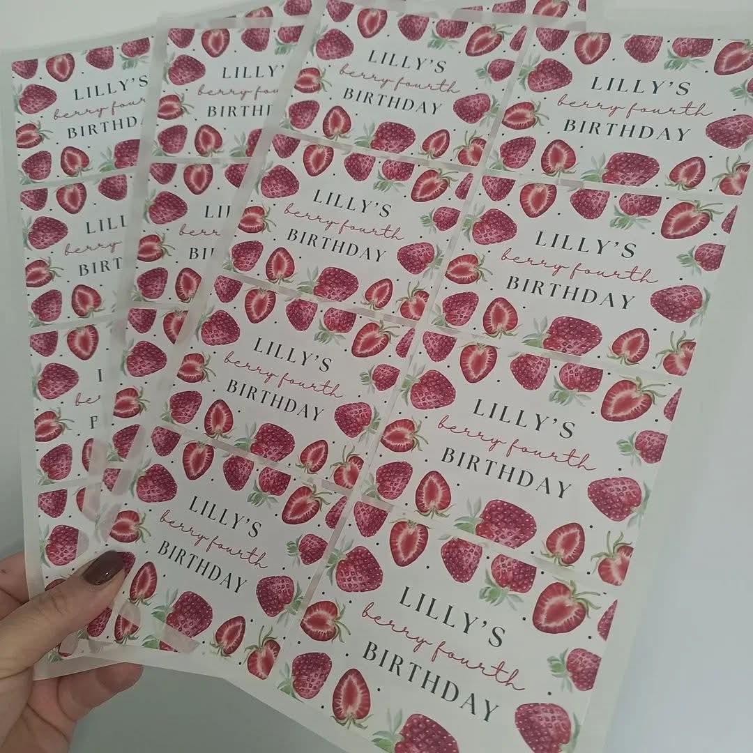 Rectangle Stickers | Party Stickers | Strawberry Party Stickers | Party Bag Stickers