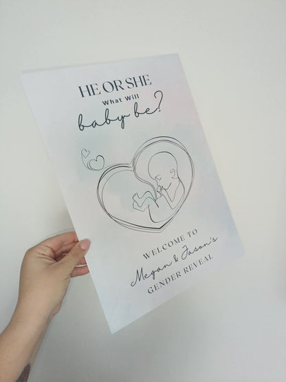 Pink Blue Baby Gender Reveal Welcome Board Sign | Personalised Gender Reveal Board | Party Sign | A4, A3, A2