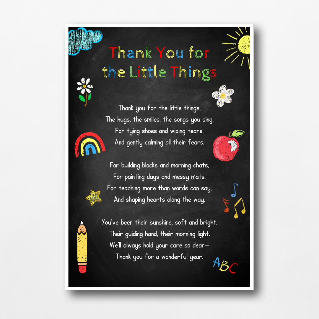 Nursery Print | Thank You For The Little Things | Nursery Staff Print | Nursery Leaving Gift