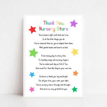 Nursery Print | Thank You Nursery Stars | Nursery Staff Print | Nursery Leaving Gift