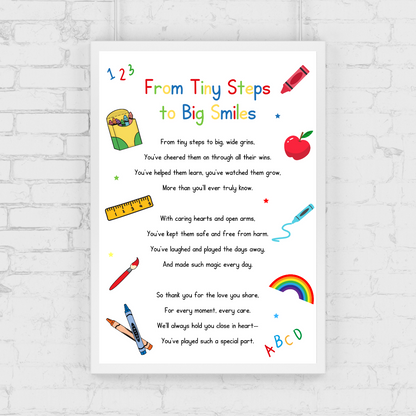 Nursery Print | From Tiny Steps To Big Smiles | Nursery Staff Print | Nursery Leaving Gift
