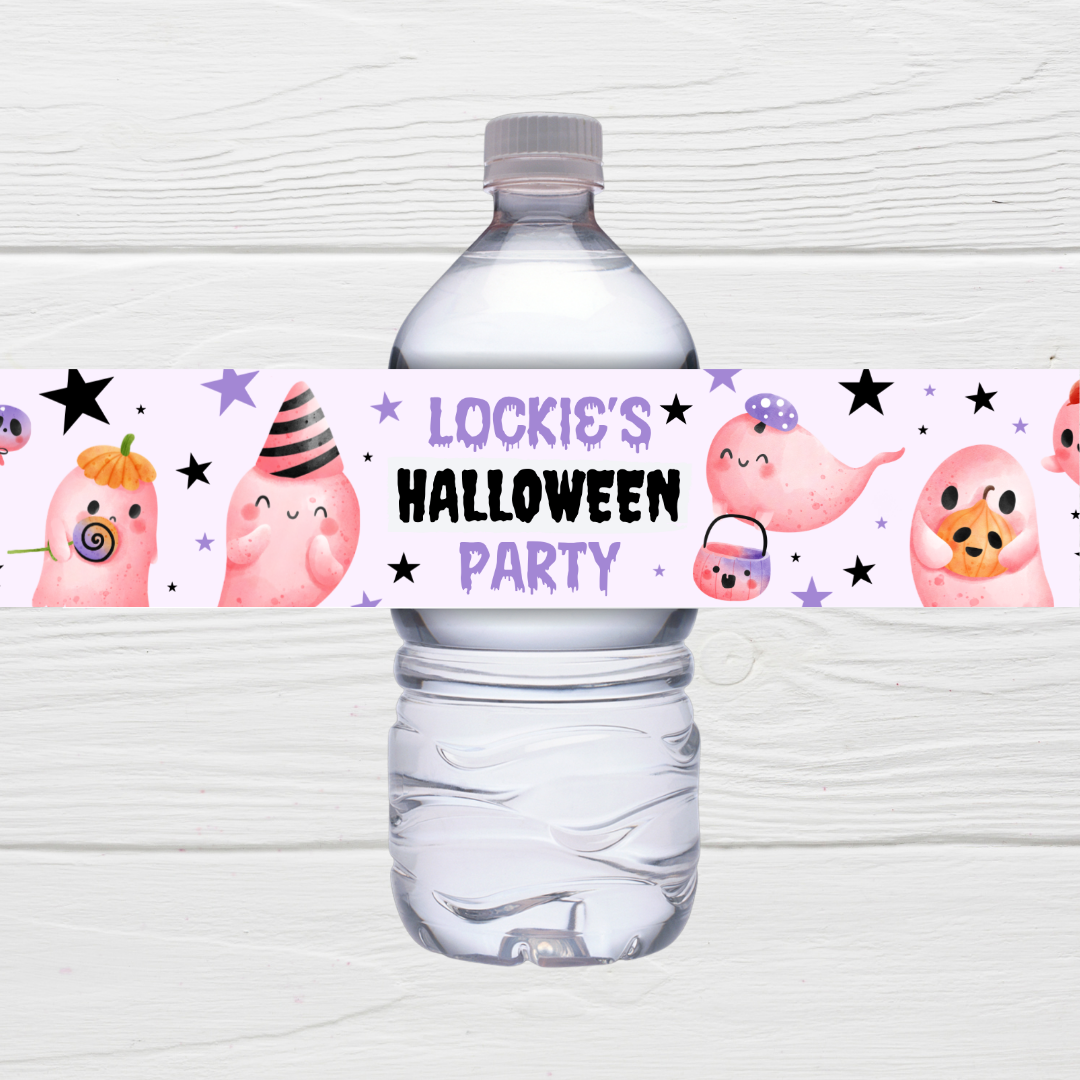 Juice Bottle Labels | Halloween Purple Ghost Labels | Water Bottle Stickers | Halloween Party | Party Stickers