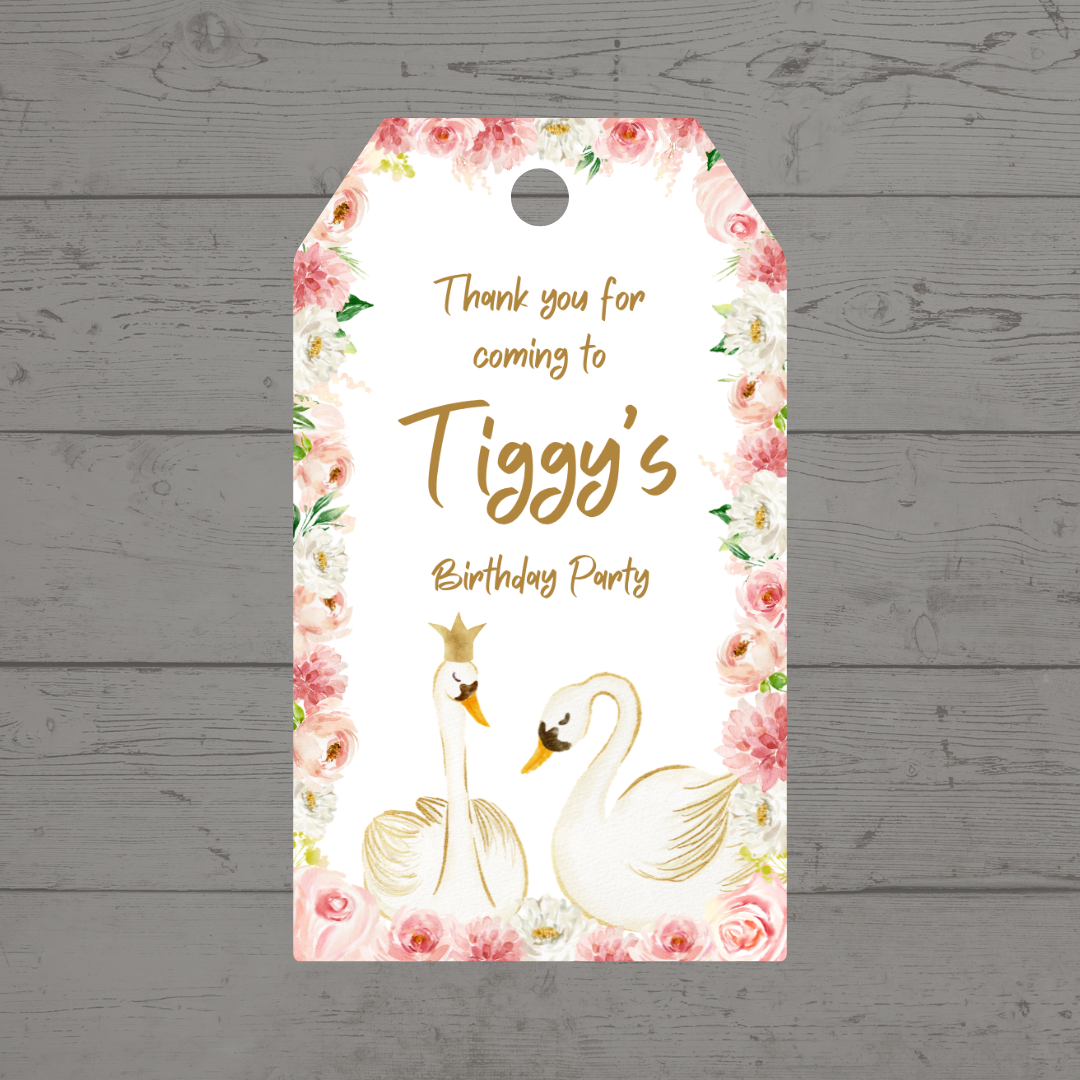 Swan Party Gift Tags | Swan Birthday, Baby Shower, Christening Gift Tags | Circle Gift Tags - Dinky Designs