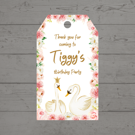 Swan Party Gift Tags | Swan Birthday, Baby Shower, Christening Gift Tags | Circle Gift Tags - Dinky Designs