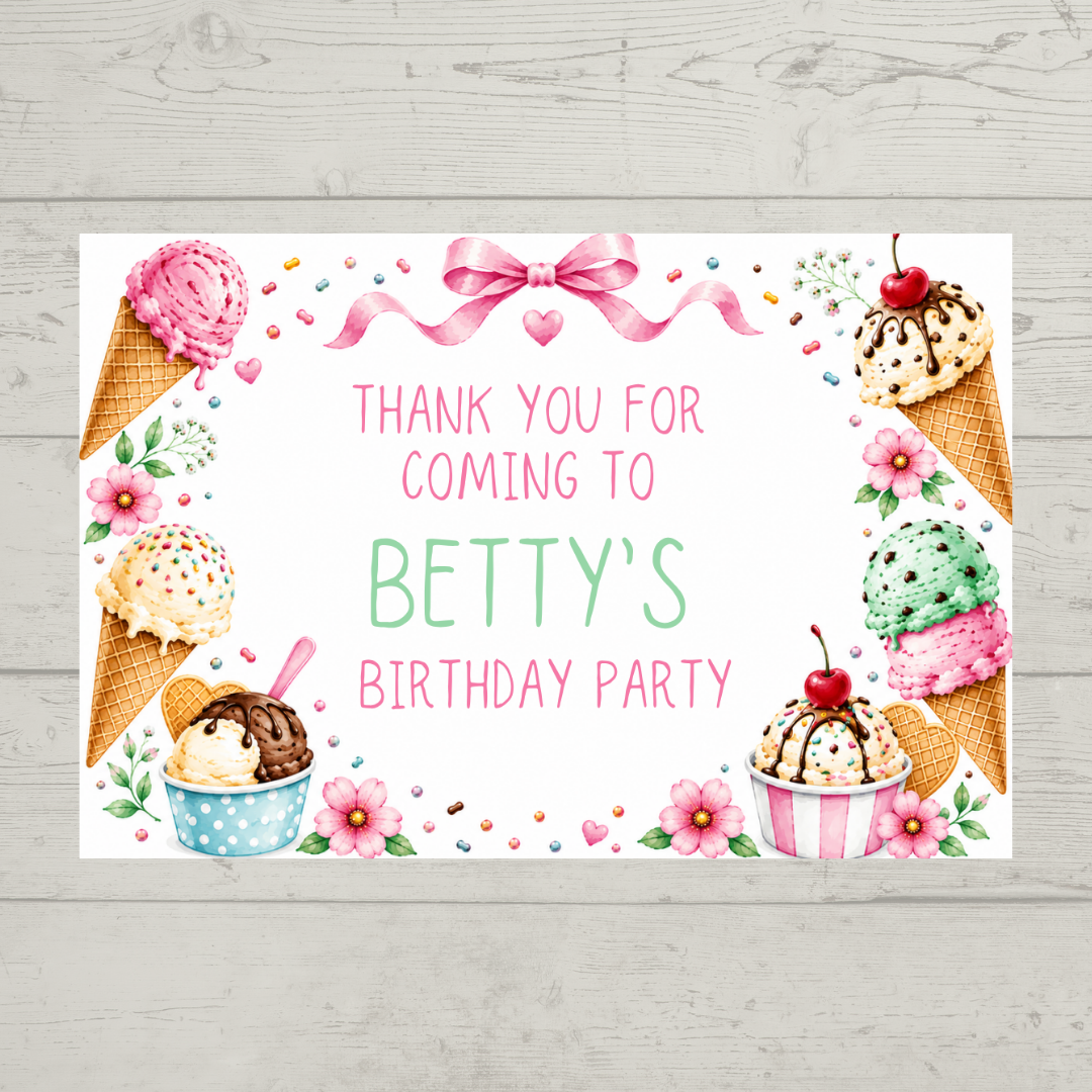 Rectangle Stickers | Ice Cream Party Stickers | Party Bag Stickers - Dinky Designs