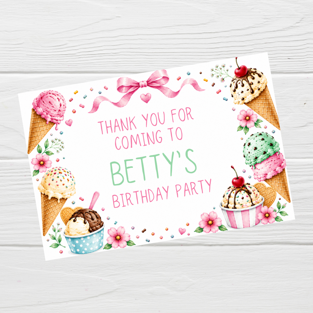 Rectangle Stickers | Ice Cream Party Stickers | Party Bag Stickers - Dinky Designs