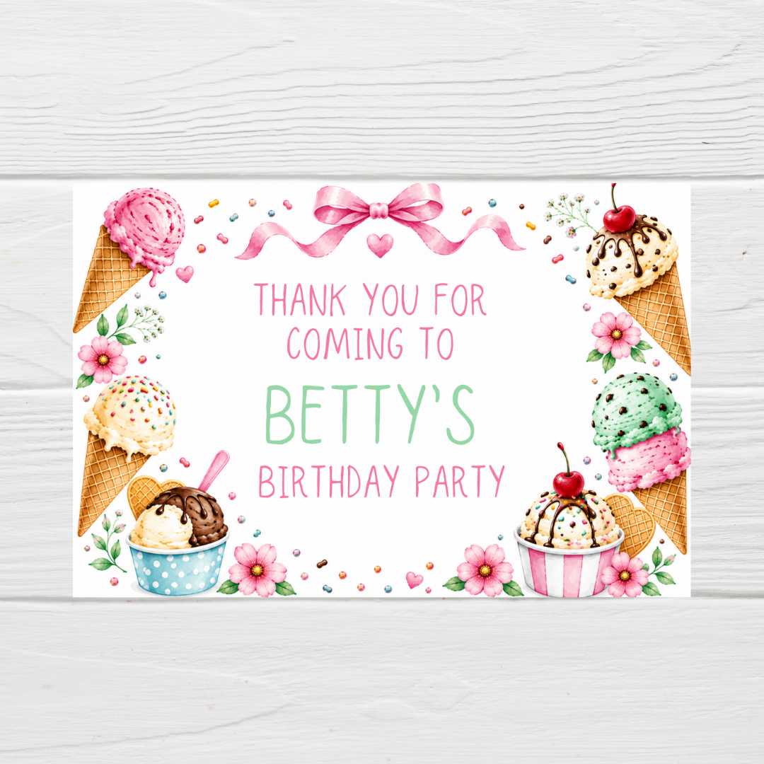 Rectangle Stickers | Ice Cream Party Stickers | Party Bag Stickers - Dinky Designs