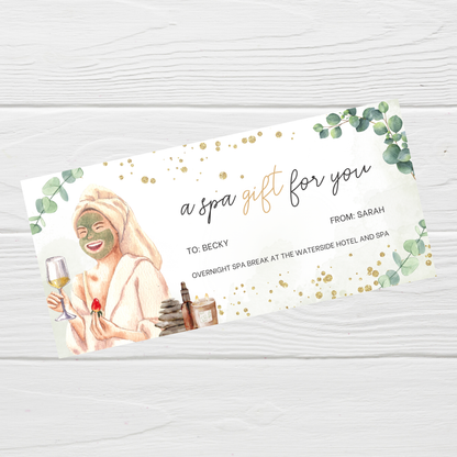 Surprise Ticket Print | Personalised Spa Day Break Ticket Voucher | Gift Idea