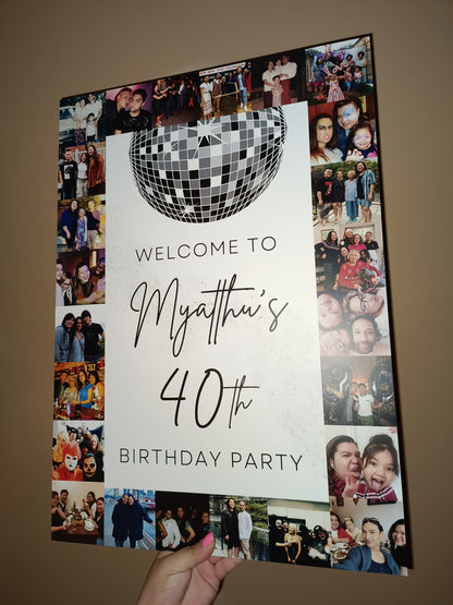 Silver Disco Image Photo Collage Welcome Board Sign | Personalised Birthday Board | Birthday Party Sign | A4, A3, A2 - Dinky Designs