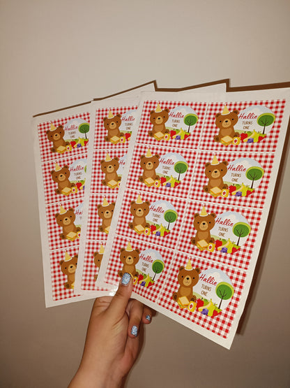 24 x Red Teddy Bear Picnic Stickers | Hallie Turns One Stickers | SALE ITEM