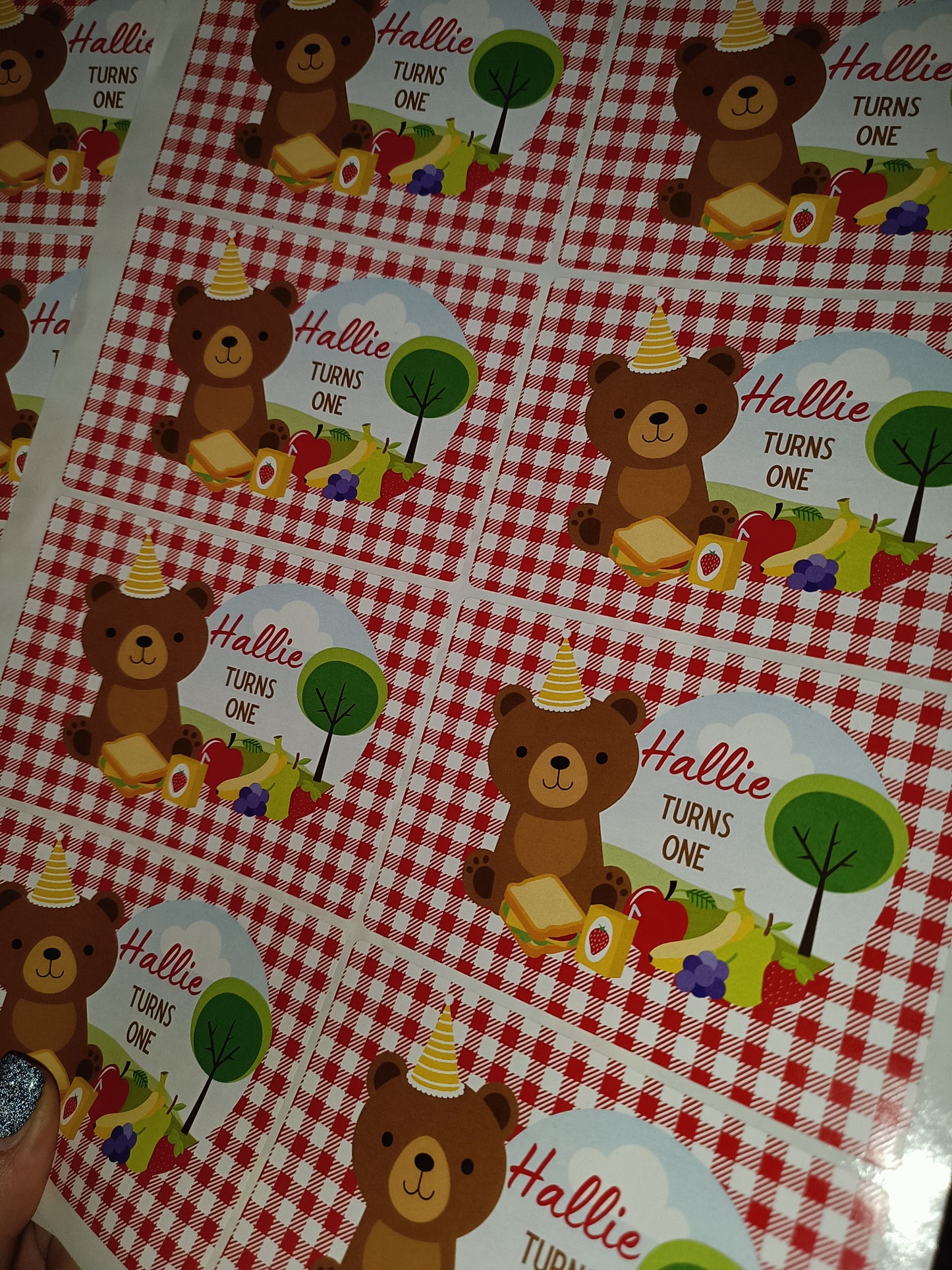24 x Red Teddy Bear Picnic Stickers | Hallie Turns One Stickers | SALE ITEM