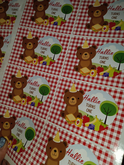 24 x Red Teddy Bear Picnic Stickers | Hallie Turns One Stickers | SALE ITEM