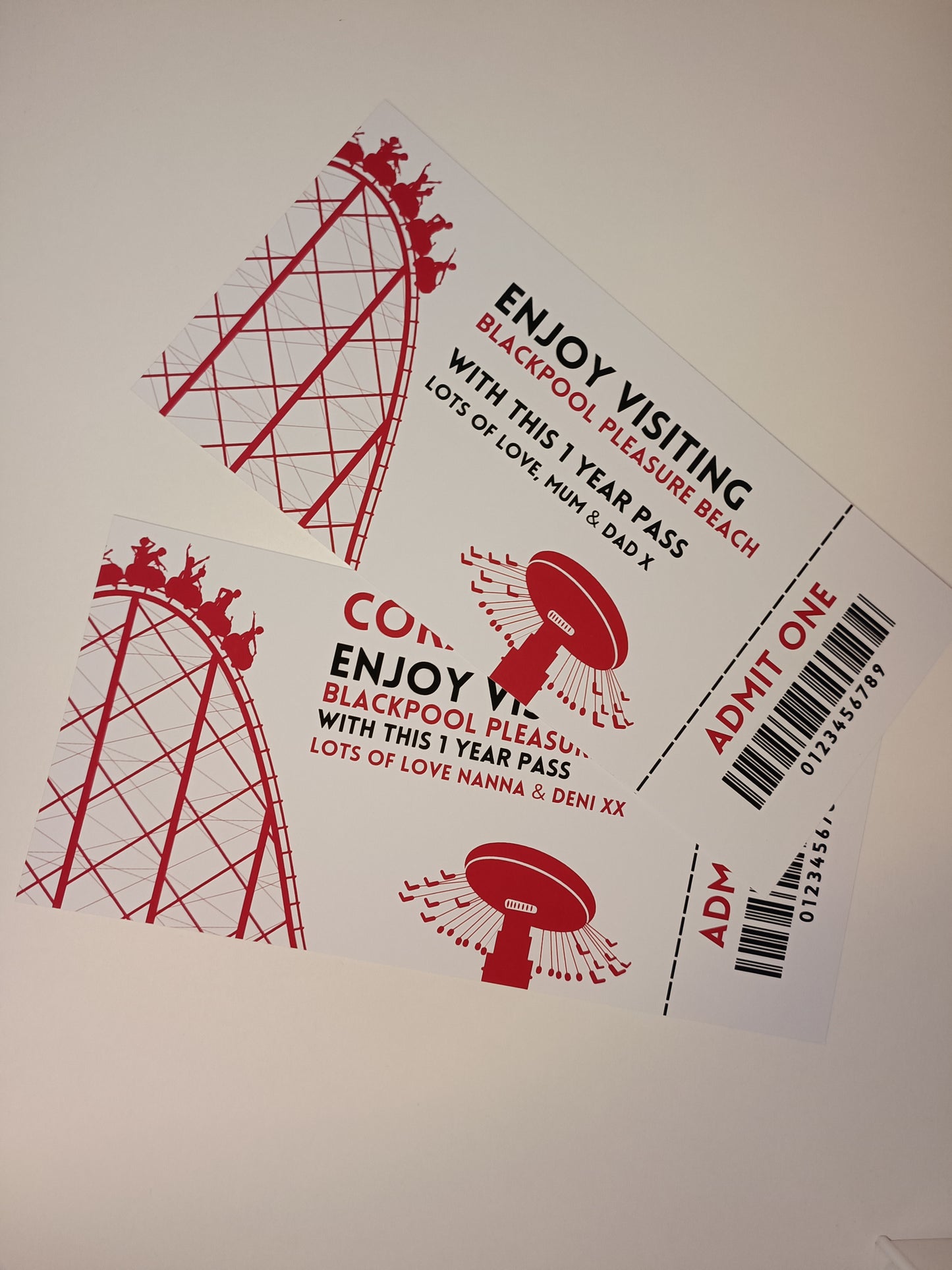 Surprise Ticket Print | Personalised Red Theme Park Ticket Pass Voucher Membership | Gift Idea