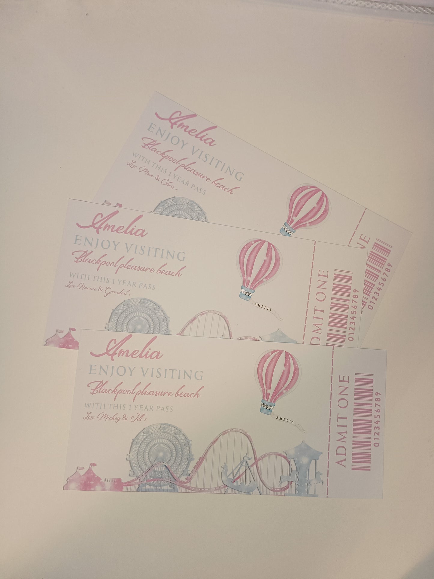 Surprise Ticket Print | Personalised Pink Theme Park Ticket Pass Voucher Membership | Gift Idea