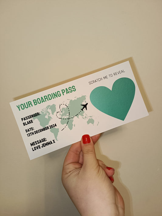 Green Surprise Ticket Print | Personalised Boarding Pass Ticket | Holiday Destination Scratch Reveal | Gift Idea