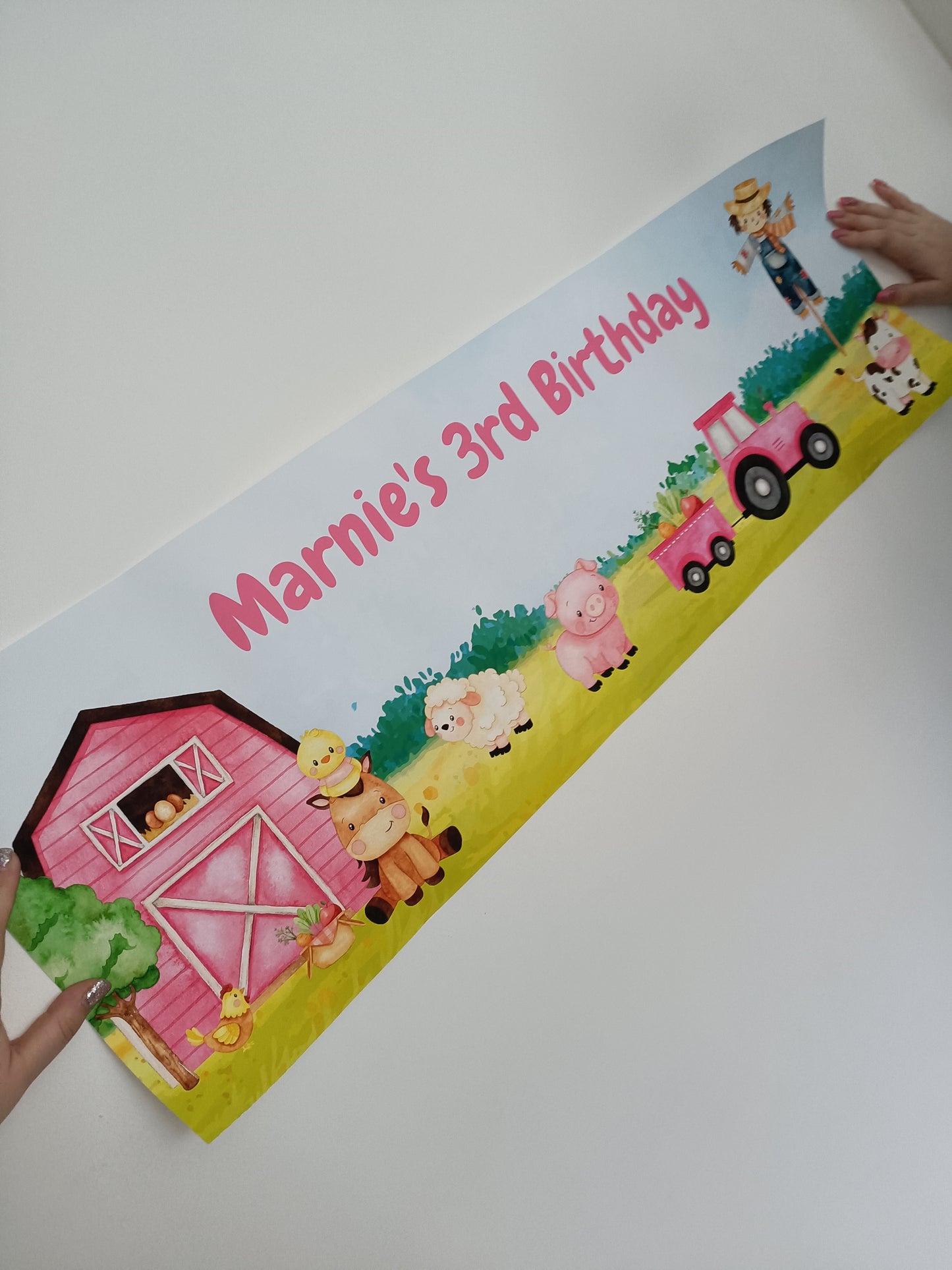 SALE | Pink Farm Animal Banner | Marnie's 3rd Birthday | Personalised Birthday Banner