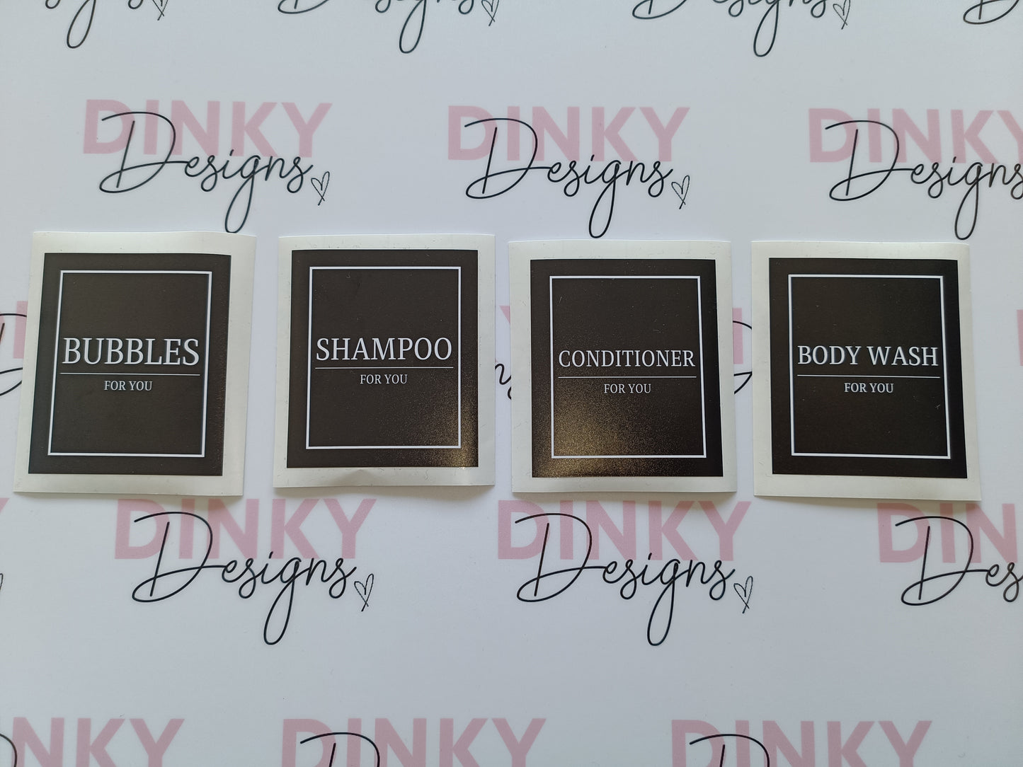 SALE | Black Set of 4 - Bathroom Bottle Waterproof Stickers | Bathroom Labels