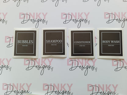 SALE ITEM | Waterproof Bathroom Bottle Labels Set | Bubbles, Shampoo, Conditioner, Body Wash