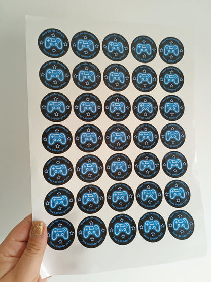 SALE | 35 x Gaming Birthday Party Stickers | Thanks For Coming To Theo's Birthday Party